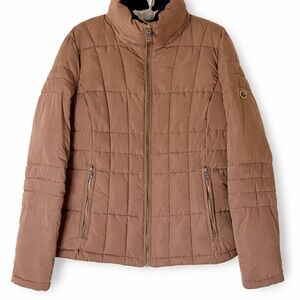 Calvin Klein Tan Puffer Coat with Gold Logo